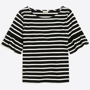 J.Crew Factory Black & White Striped Cotton Short Ruffle Sleeve Tee Size XS